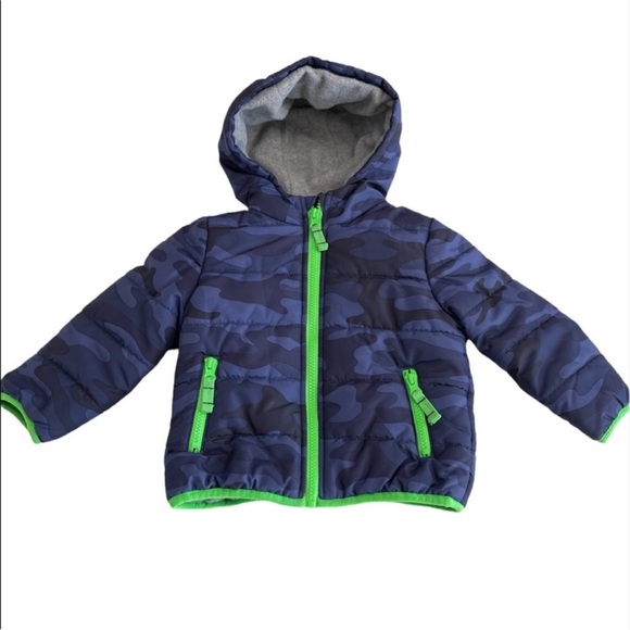 Carter's Blue Camouflage Hooded Full Zip Puffer Jacket Baby Boy’s 24 Month’s - Picture 1 of 6